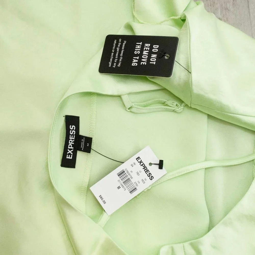 NWT Express Satin Cowl Neck Belted Slip Dress in Lime Cream size M - Picture 4 of 4